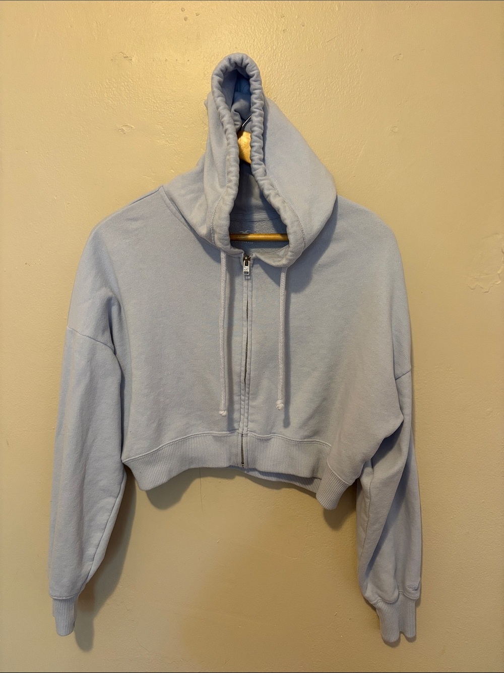 Hollister Light Blue Cropped Zip Hoodie